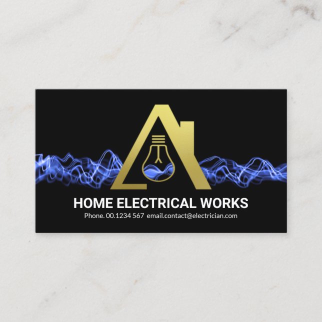 Striking Blue Lightning Gold Bulb Home Business Card (Front)