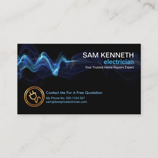 Striking Blue Lightning Home Repairs Electrician Business Card (Front)