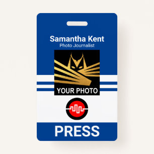 Striking Blue Stripes Column Press Photo ID Badge