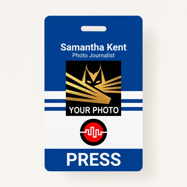Striking Blue Stripes Column Press Photo ID Badge (Front)