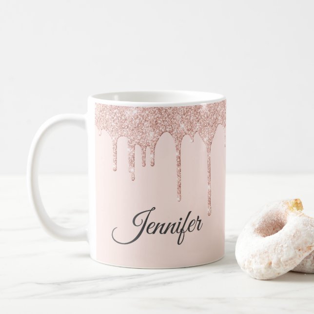 Striking Blush Pink Glitter Monogrammed  Coffee Mug (With Donut)