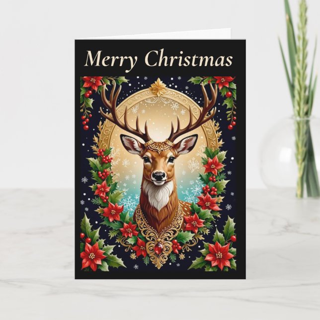 Striking Christmas Deer Folded Holiday Card (Front)