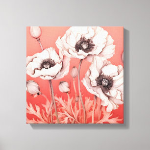 Striking Contrast: White Poppies on Red Canvas Print