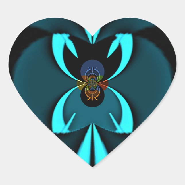 Striking Cutting-Edge Cyan and Black Vector Design Heart Sticker (Front)