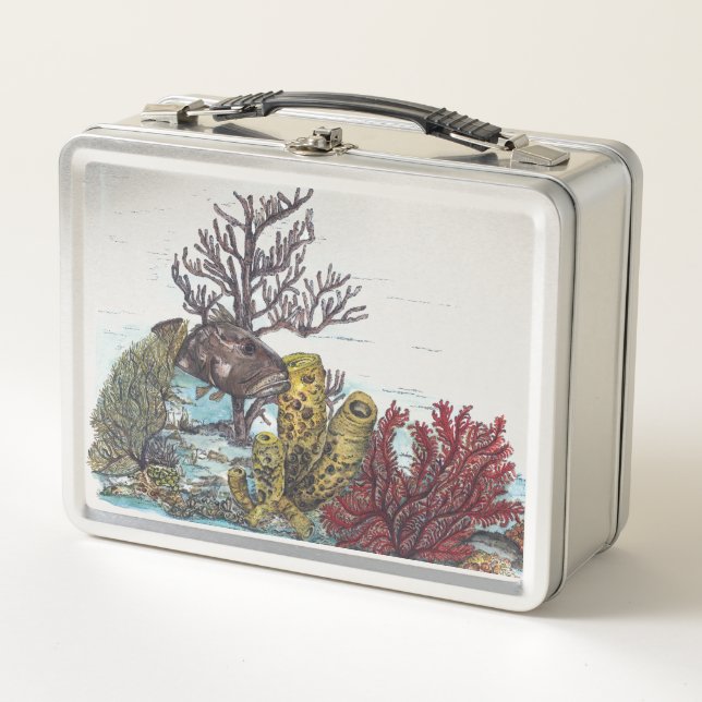 Striking Endangered Coral Reefs Watercolours Metal Lunch Box (Front)