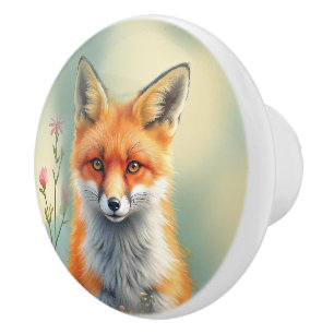 Striking Eyes of a Cunning Red Fox   Ceramic Knob