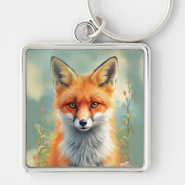 Striking Eyes of a Cunning Red Fox   Keychain (Front)