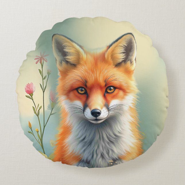 Striking Eyes of a Cunning Red Fox   Round Pillow (Front)