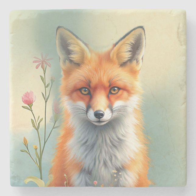 Striking Eyes of a Cunning Red Fox   Stone Coaster (Front)