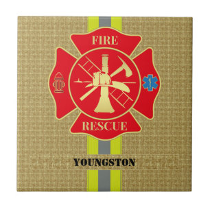 Striking Firefighter Maltese Cross Art Tile