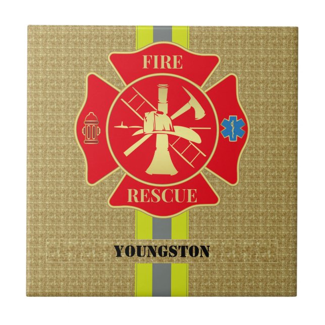 Striking Firefighter Maltese Cross Art Tile (Front)