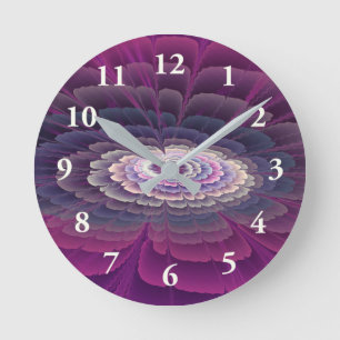 Striking Flower Colourful Abstract Fractal Art Pin Round Clock