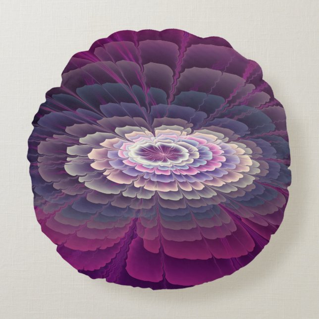 Striking Flower Colourful Abstract Fractal Art Pin Round Pillow (Front)