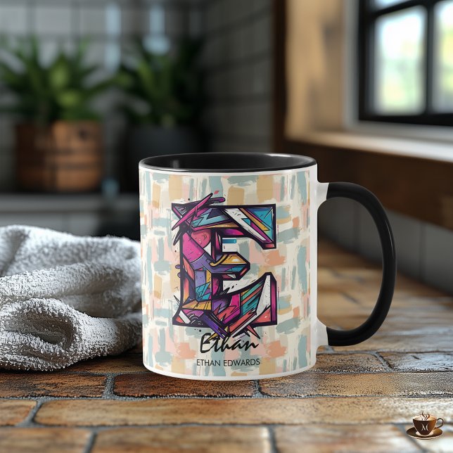 Striking Geometric Monogram Mug - E for Ethan (Creator Uploaded)