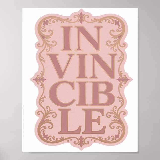 Striking Gold INVINCIBLE Slogan Design Poster (Front)