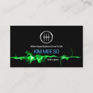 Striking Green Electric Audio Waves Sound Engineer Business Card