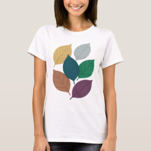 Striking Grey AUTUMN LEAVES Artistic Motif T-Shirt
