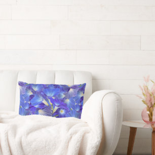 Striking Heavenly Blue Morning Glory Floral Design Lumbar Pillow