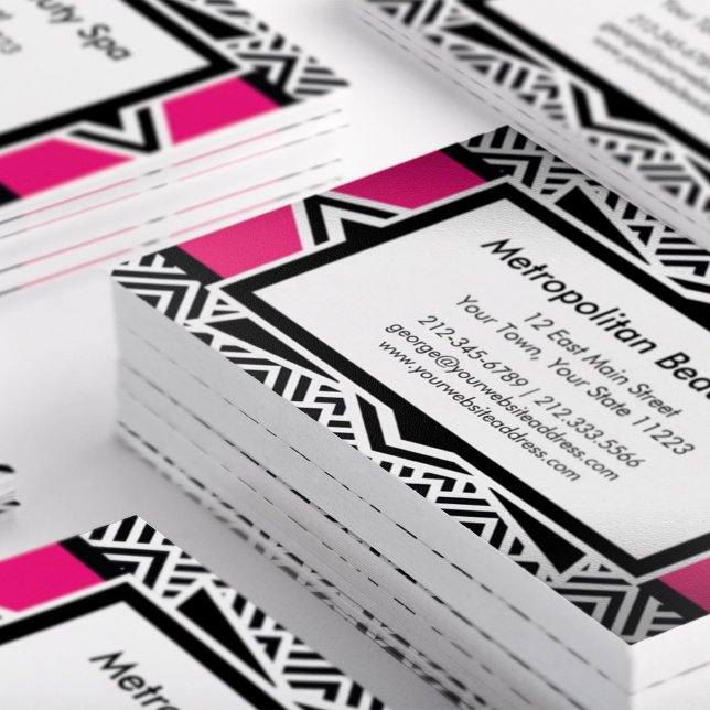 Striking Hot Pink Black Art Deco Chevron Pattern B Business Card (Creator Uploaded)