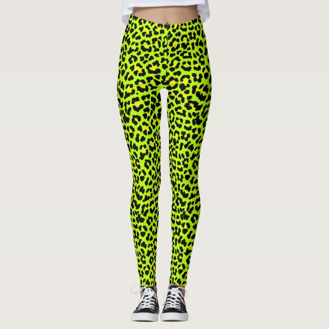 Striking Lime Green Punk Rock Leopard print Leggings (Front)