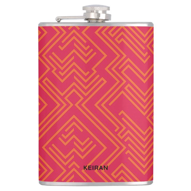 Striking Modern Geometric Pattern With Name Hip Flask (Front)