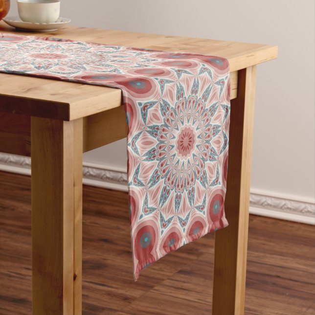 Striking Modern Kaleidoscope Mandala Fractal Art Medium Table Runner (In Situ)