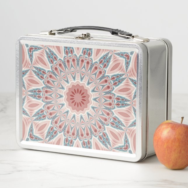 Striking Modern Kaleidoscope Mandala Fractal Art Metal Lunch Box (In Situ)