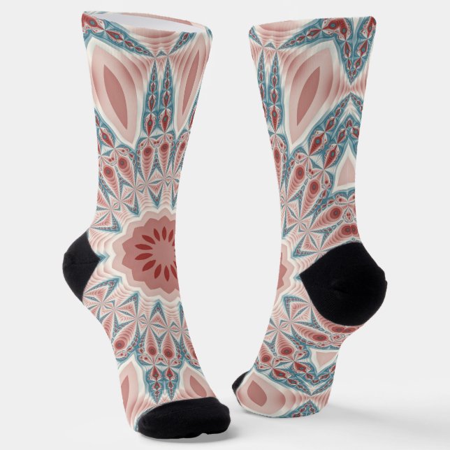 Striking Modern Kaleidoscope Mandala Fractal Art Socks (Angled)