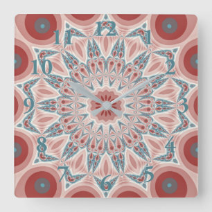 Striking Modern Kaleidoscope Mandala Fractal Art Square Wall Clock