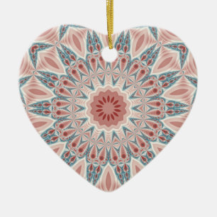 Striking Modern Kaleidoscope Mandala Fractal Heart Ceramic Ornament