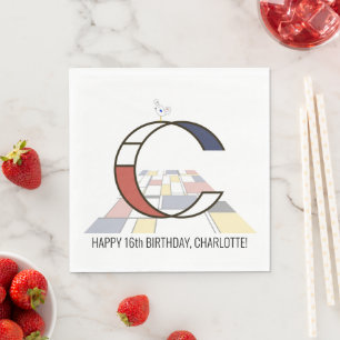 Striking Neoplasticism Style Monogram. Letter C Napkin