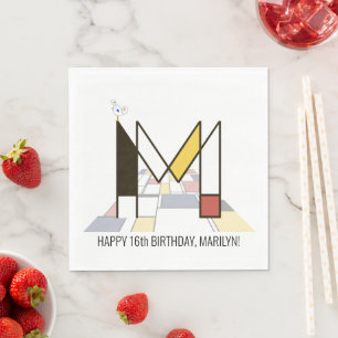 Striking Neoplasticism Style Monogram. Letter M Napkin