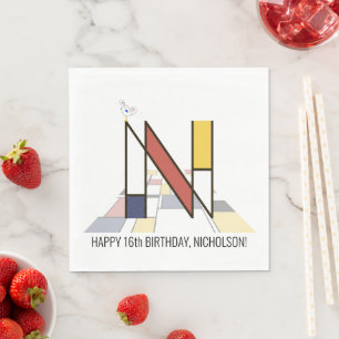 Striking Neoplasticism Style Monogram. Letter N Napkin