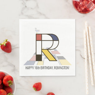 Striking Neoplasticism Style Monogram. Letter R Napkin