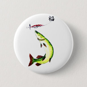 Striking Pike fishermans dream 2 Inch Round Button