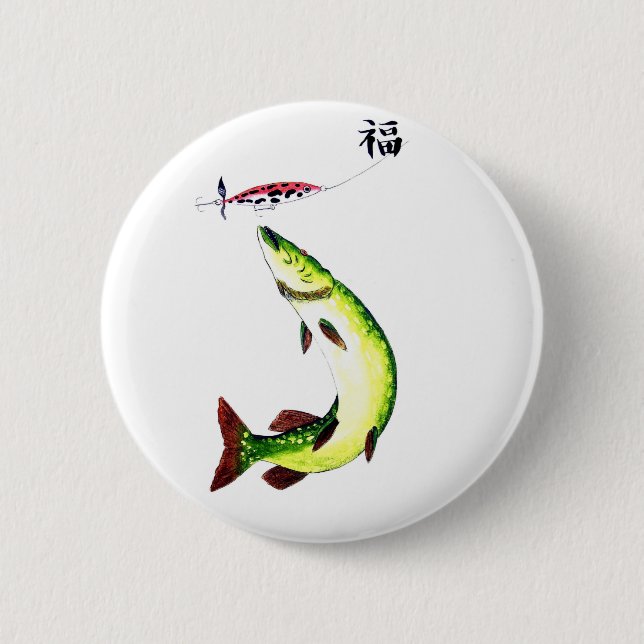 Striking Pike fishermans dream 2 Inch Round Button (Front)
