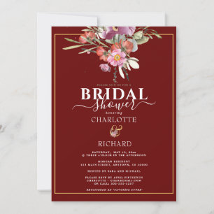 Striking Pink Floral Gold Ampersand Bridal Shower  Invitation