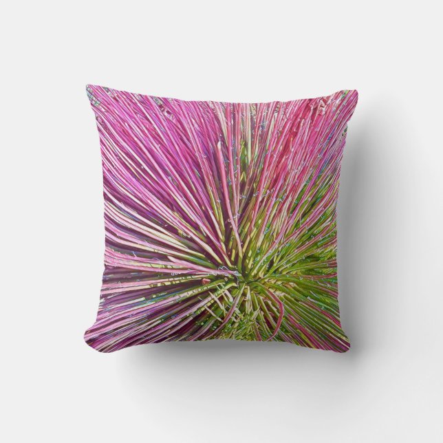 Striking Pink Stylized Plant Throw Pillow (Front)
