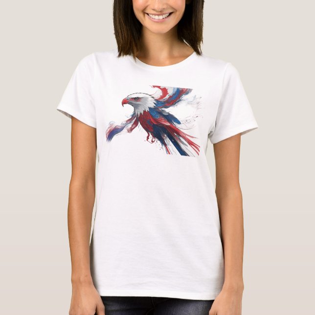 Striking Red Abstract Eagle Creative Print T-Shirt (Front)