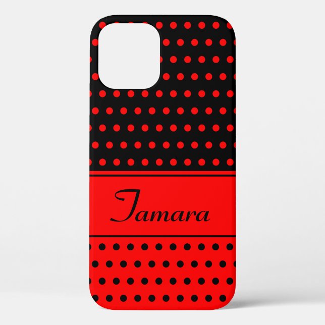 Striking Red and Black Polka Dots, Custom Name Case-Mate iPhone Case (Back)