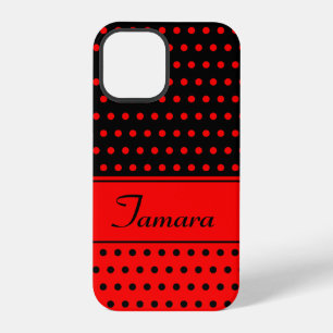 Striking Red and Black Polka Dots, Custom Name iPhone 12 Pro Case