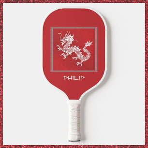 Striking Red and White Dragon Pickleball Paddle