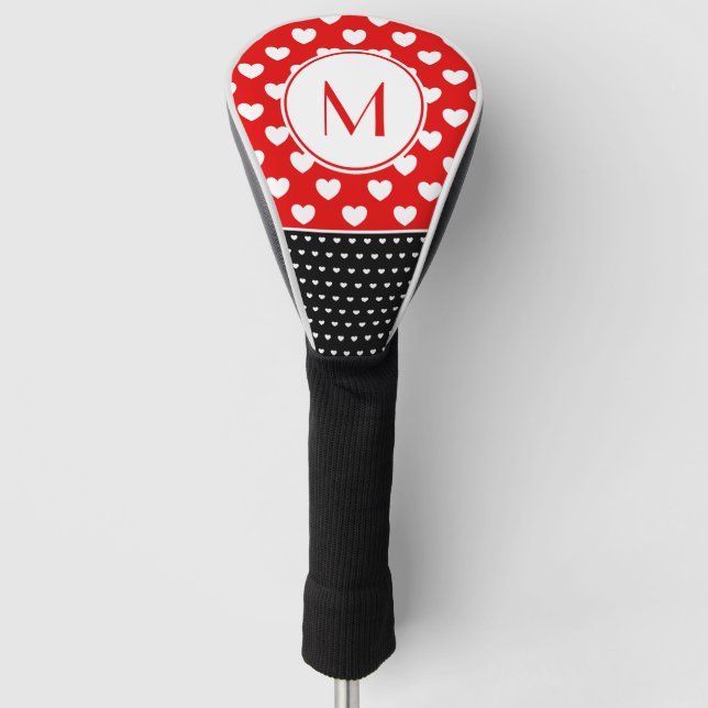 Striking Red, Black And White Custom Monogram Golf Head Cover (Front)