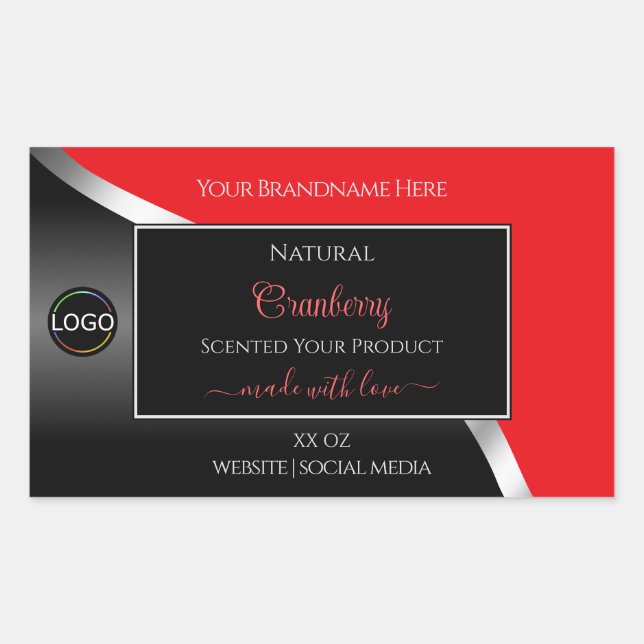 Striking Red Black Wavy Silver Logo Product Labels (Front)
