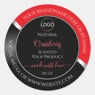 Striking Red Black Wavy Silver Logo Product Labels