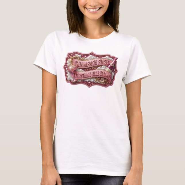 Striking Red CHAMPAGNE FIRST Print T-Shirt (Front)