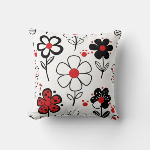 Striking Red Floral Accents Throw Pillow