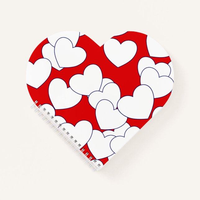 Striking Red Heart-Shaped Notebook With Big Hearts (Front)