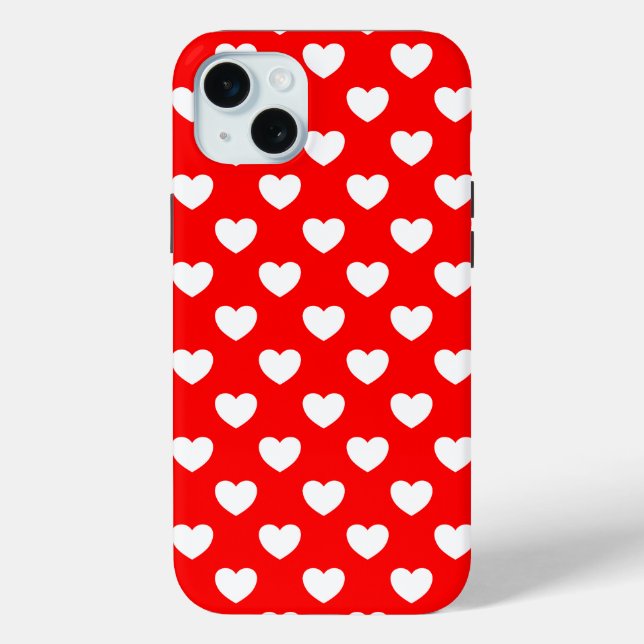 Striking Red iPhone cover White Hearts Pattern (Back)
