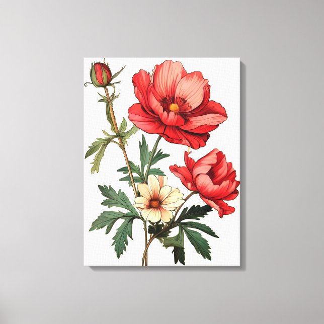 Striking Red Poppies on a Crisp White Background Canvas Print (Front)